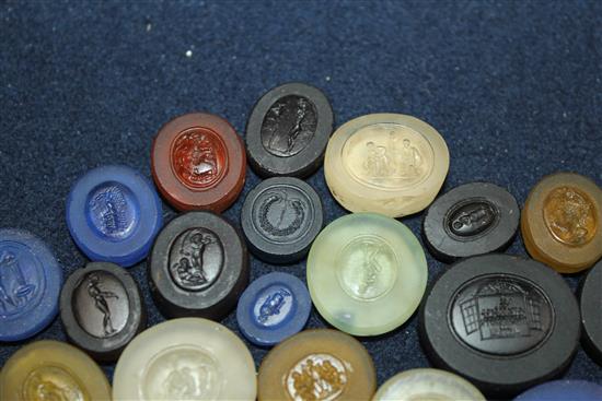 A collection of thirty seven various unmounted hardstone and glass Grand Tour intaglios, largest 1.5in.